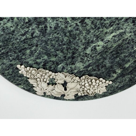 VTG Godinger Green Marble Cheese Board Cutting Tray 10" Silver Grape Accent - Picture 2 of 6